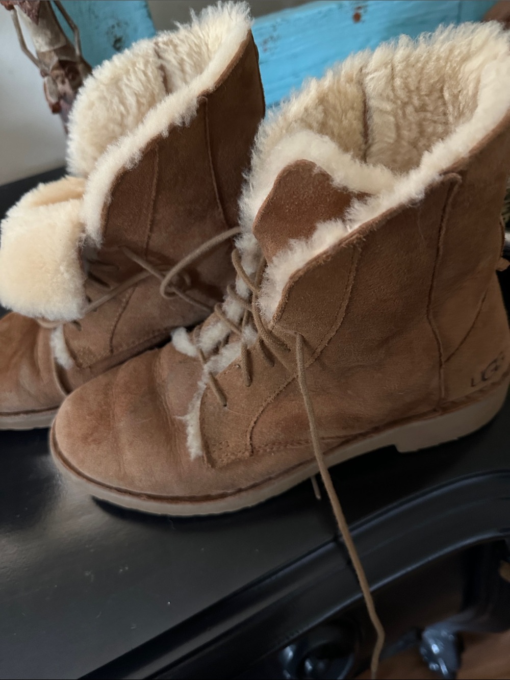 UGG Chestnut Suede Shearling Lace-Up Ankle Boots